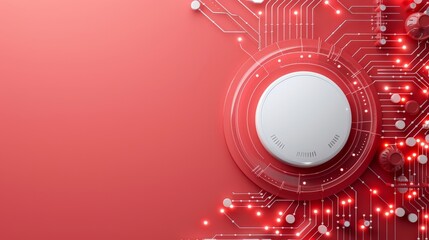 Obraz premium Modern smoke detector on a vibrant circuit background, showcasing safety technology and innovation in a digital world.