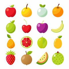 Fruit Apple Banana Orange set art vector illustration