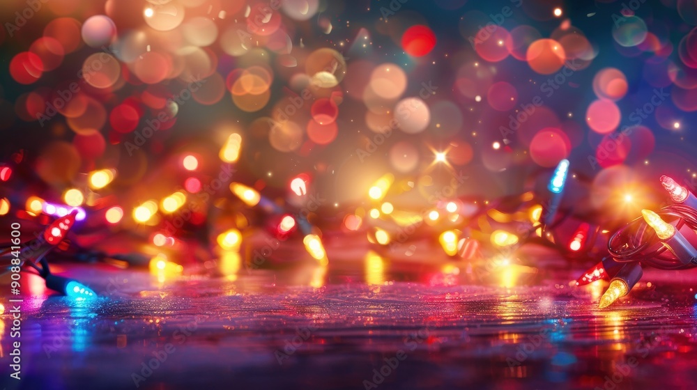 Poster a vibrant display of colorful lights sparkles and shines, creating a cheerful atmosphere perfect for