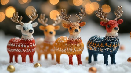 Colorful decorative reindeer figurines bring holiday cheer, perfect for festive settings and cozy winter displays.