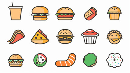 A simple vector icon set of random food in line style with isolated on white