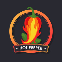 Obraz premium flame color and shape hot chili pepper in circle logo label