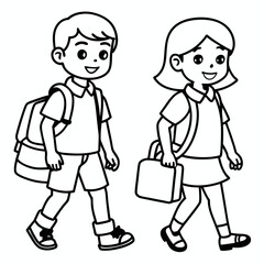 kids wearing school bag are going to school art vector illustration