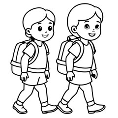 kids wearing school bag are going to school art vector illustration