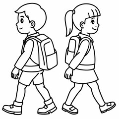 kids wearing school bag are going to school art vector illustration