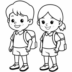 kids wearing school bag are going to school art vector illustration
