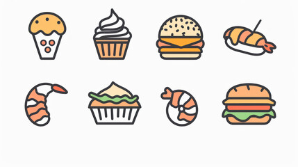 A simple vector icon set of random food in line style with isolated on white