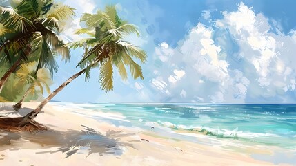 Stunning Tropical Landscape with Palm Trees on Idyllic Beach