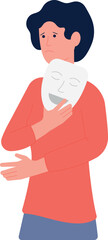 Fototapeta premium Sad woman with happy face mask. Feelings hiding