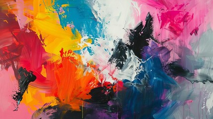 Vibrant abstract artwork featuring bold colors and dynamic brushstrokes, perfect for modern decor and creative spaces.