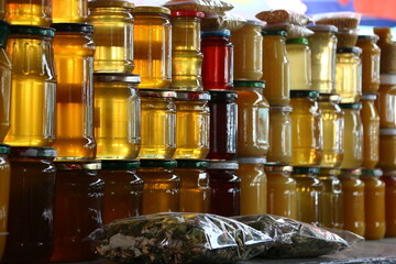 Glasses of Honey in a Row (Central Market, Comrat, Moldova)