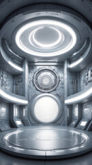 Futuristic generic technology room with a platform in its center