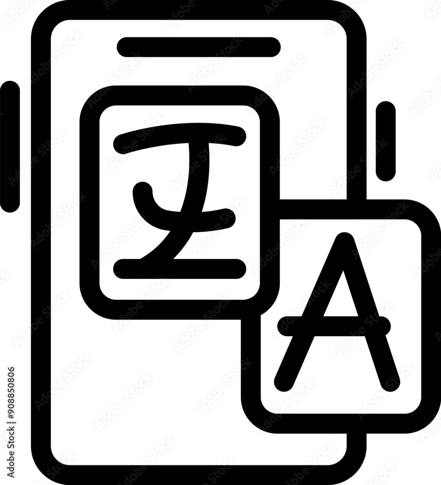 Poster mobile phone displaying language translation app, enabling communication in different languages