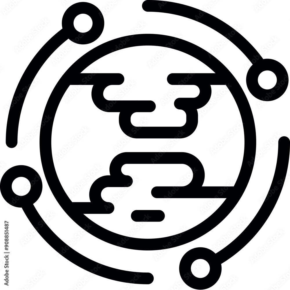 Poster stylized globe encircled by a network, symbolizing global communication and data exchange