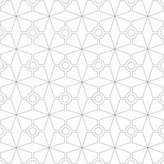 Seamless geometric pattern with circle shapes and crossed lines arranged symmetrically. Suitable for various design purposes such as textiles, tiles, wallpaper, backdrops, etc.