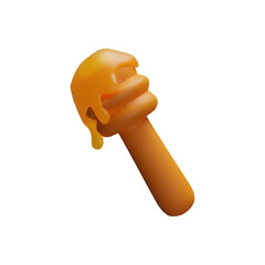 3d rendering bee honey stick. Healthy gold syrup in spoon. Vector illustration in cartoon style. Nature organic yellow ingredient. Amber insect tasty sugar on the wooden spoon. Beekeeping nectar