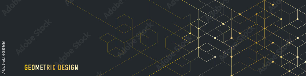 Poster Abstract design element with geometric background and golden hexagons shape pattern