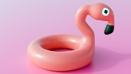 3d rendering of a retro-inspired pink flamingo floatie, a classic summer accessory. © Love Employee