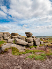 Kinder Scout moorland plateau area landscape at National Nature Reserve in the Dark Peak of the Derbyshire Peak District in England