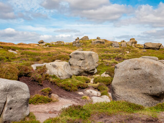 Kinder Scout moorland plateau area landscape at National Nature Reserve in the Dark Peak of the Derbyshire Peak District in England