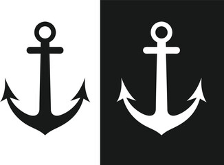 Ship anchor or boat anchor flat icon Silhouette