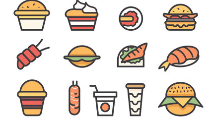 A simple vector icon set of random food in line style with isolated on white
