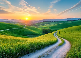 Tuscan Dream: Summer Landscape with Green Hills and Blue Sky