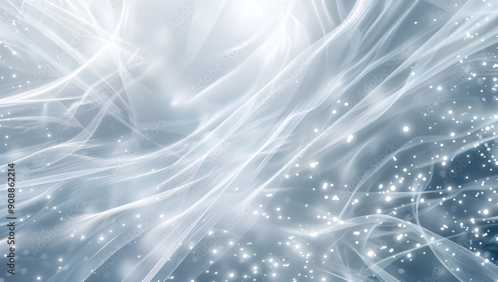 Poster abstract white background with light rays and glowing elements, creating an ethereal atmosphere for 
