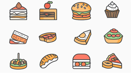 A simple vector icon set of random food in line style with isolated on white