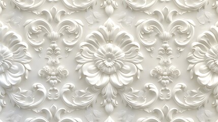 White 3D Ornate Floral Design on a White Background