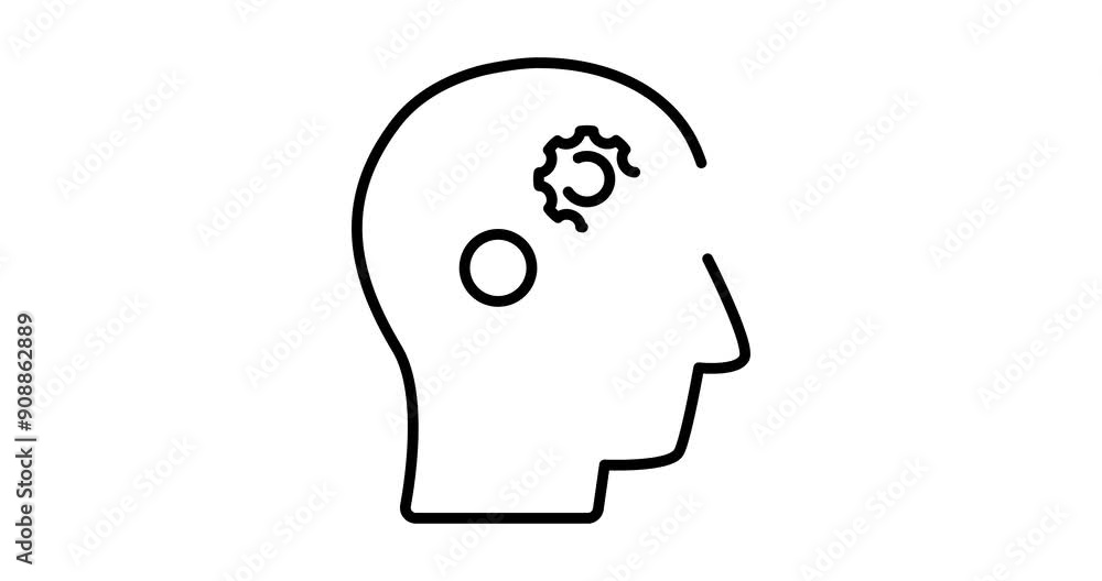 Poster mind gears animated outline icon with alpha channel. gears in human head 4k motion design animation 