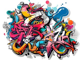 Stylish Graffiti Artwork Suitable for Streetwear and Sticker Design on White Background