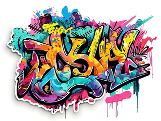 Stylish Streetwear Graffiti Sticker Design with Vibrant Colors and Textures