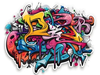 Stylish Streetwear Graffiti Sticker Design with Colorful Abstract Patterns and Textures on White Background