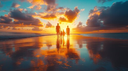 Family Enjoying Beach Twilight
