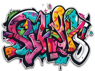 Naklejka premium Stylish Graffiti Design with Vibrant Colors and Shapes for Streetwear Apparel and Merchandise