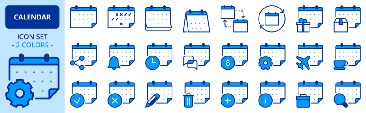 Icons in two colors about calendar.