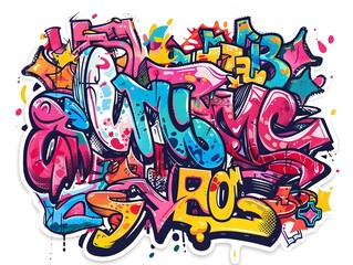 Stylish Streetwear Graffiti Sticker Design with Vibrant Colors and Abstract Typography