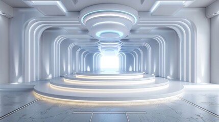Fototapeta premium A large, empty room with white walls and a blue ceiling