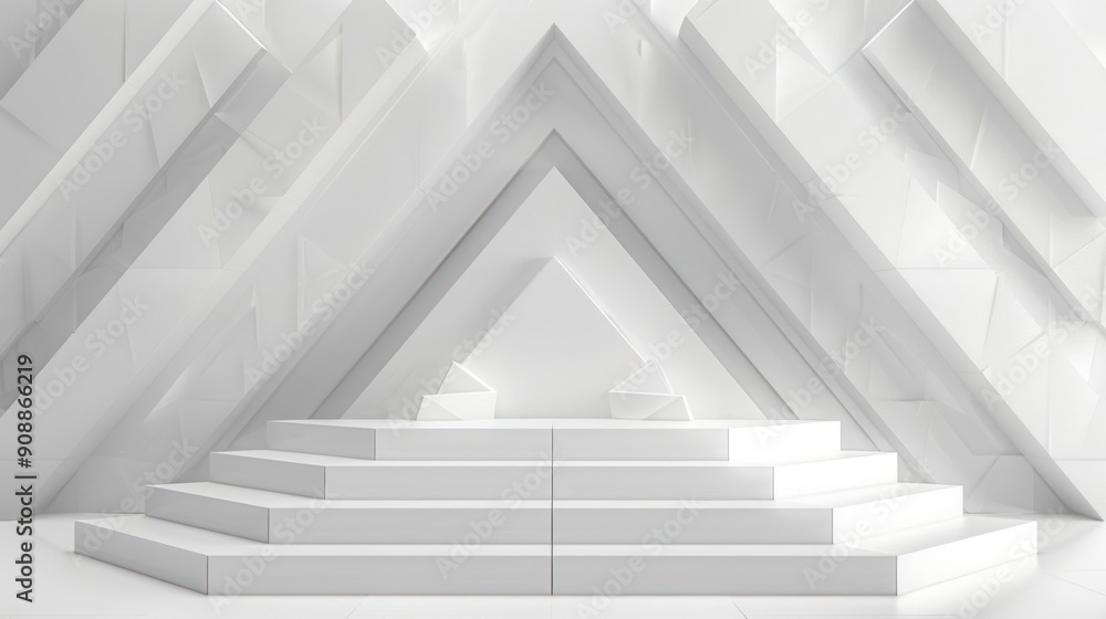 Poster a white building with a triangular shape and white stairs