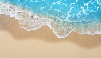 Azure ocean surf gently caresses the golden sands under a pristine sky. Cerulean waves ebb on the sunlit beige coastline, inviting calm thoughts.