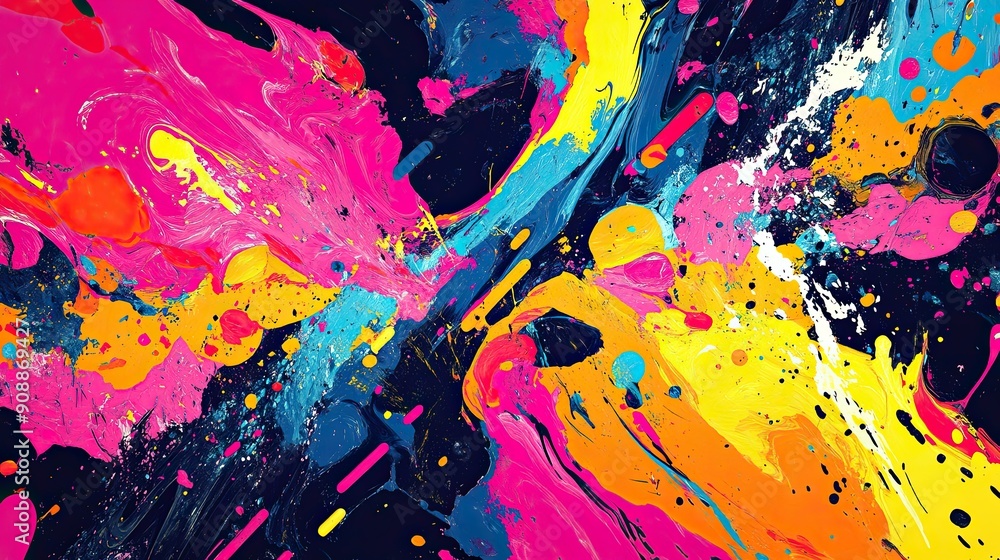 Poster Vibrant Display of Abstract Colorful Chaos With Dynamic Graphic Overlaps in Creative Expression