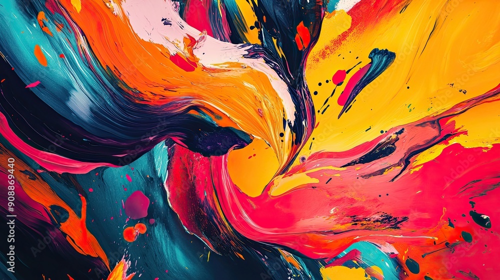 Poster vibrant abstract artwork featuring organized chaos and colorful expression in a contemporary style