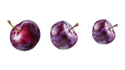 Plums levitating in the air isolated on a transparent background