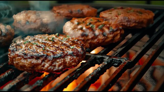 Grilled hamburger meat patties bbq food