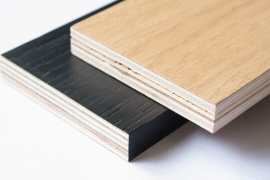 Wood on white background, Sample plywood panel materials for customers to choose, sofa, furniture, home decoration.