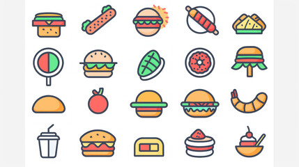 A simple vector icon set of random food in line style with isolated on white