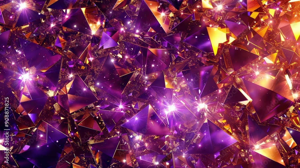 Poster a dazzling background showcases a shimmering diamond pattern in rich purple and gold tones, reflecti