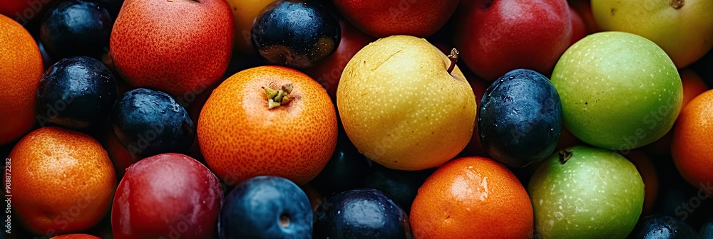 Aufkleber vibrant fruit mix displaying freshness with a multicolored background of organic delights in nature'