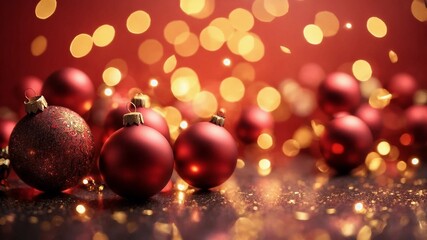 Fototapeta premium Festive Red Christmas Ornaments with Bokeh Lights